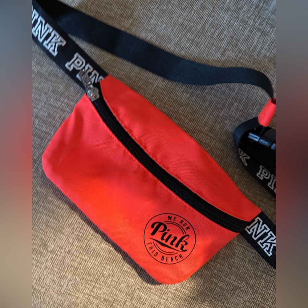 Pink "We Run This‎ Beach" Neon Orange Fanny Pack Victoria’s secret